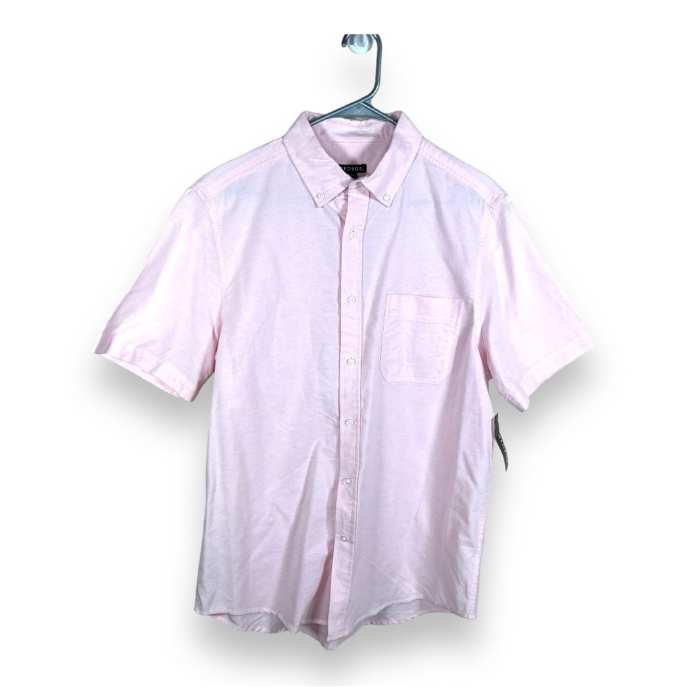 NEW GEORGE MENS MEDIUM PINK COTTON SHORT SLEEVE BUTTON FRONT SHIRT